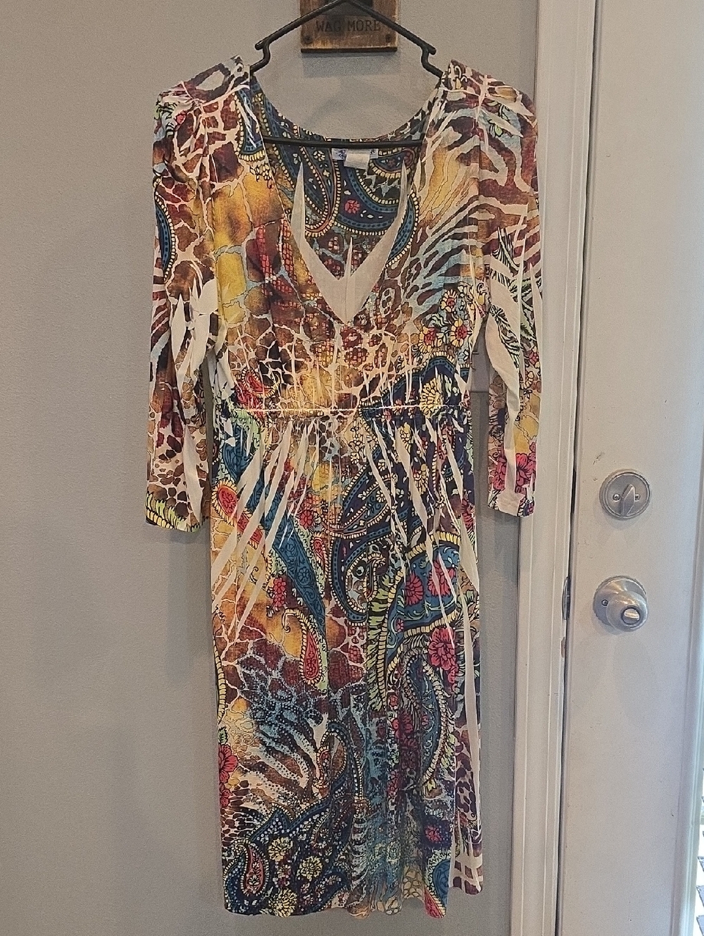 Multi-Color Patterned V-Neck Women’s Dress
